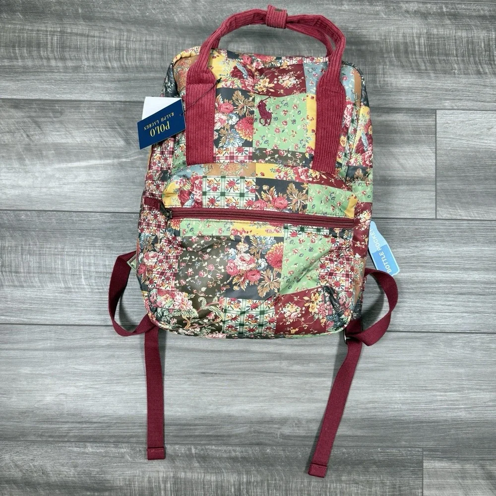 POLO RALPH LAUREN Backpack‎ Patchwork Quilted Big Pony Burnt Russet Floral NWT